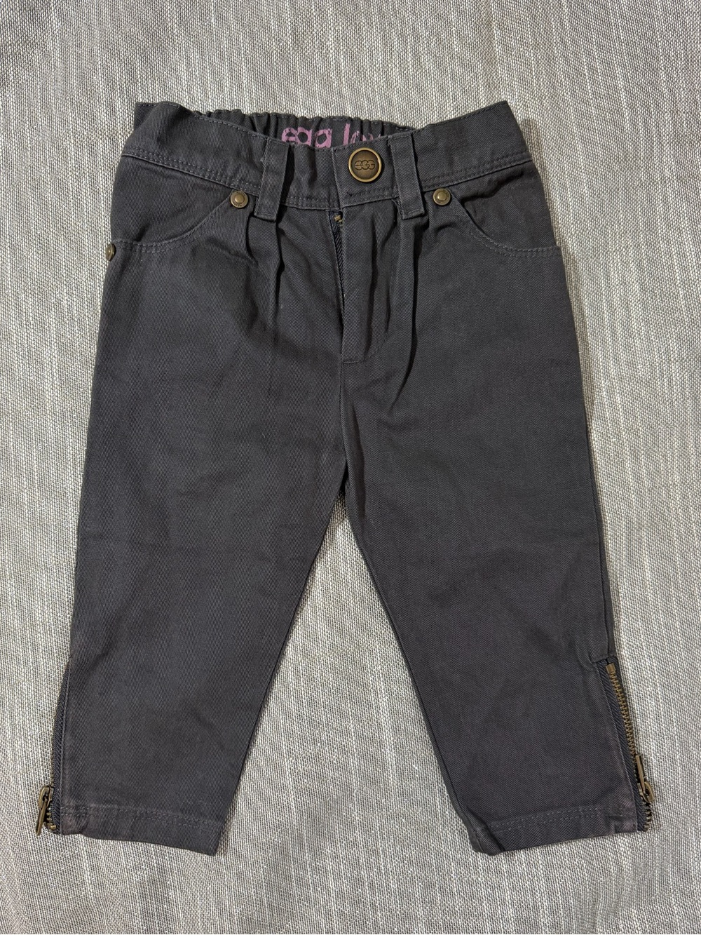 Baby girl Dark Gray Pull-On Pants with Side Zippers